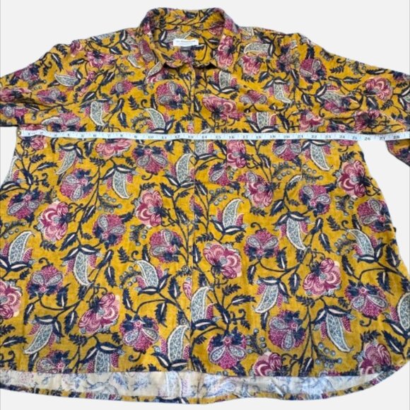 Anthropologie PILCRO Sigourney Mustard Pink Floral Corduroy Buttondown (Size XL) - Picture 3 of 15